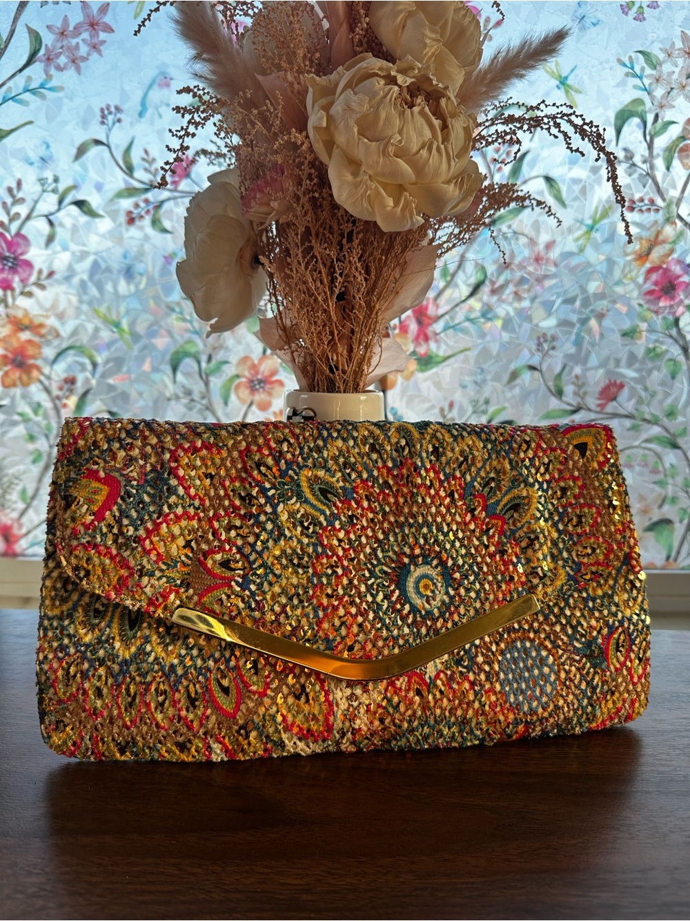 Vintage Jessica McClintock Sequin Evening Clutch Gold Chain statement bag